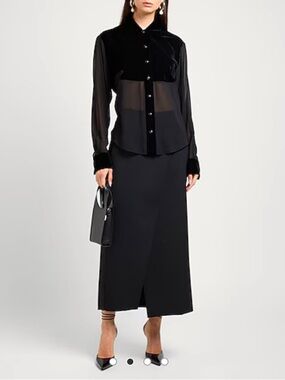 TOM FORD Velour & Silk Stretch Georgette Shirt BLACK, Size 2 US / 36 IT. S $2590
